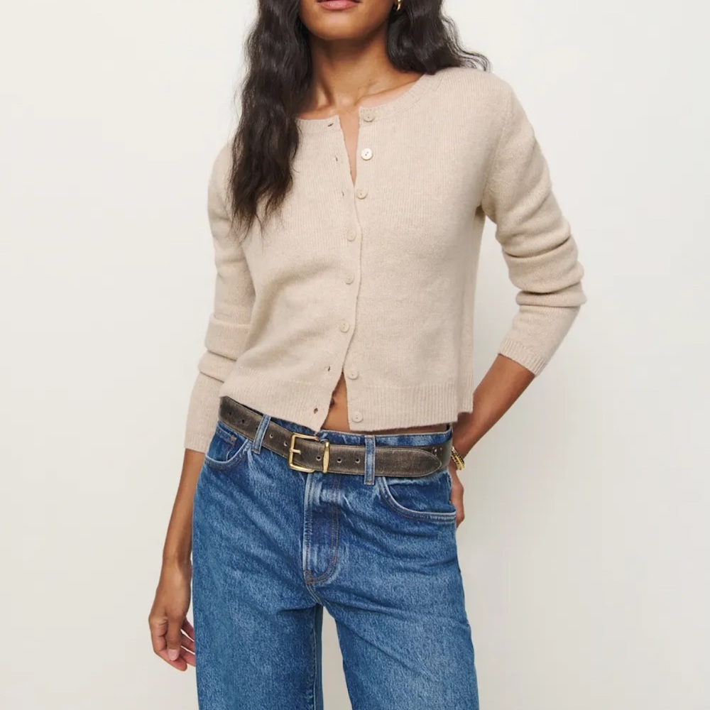 Reformation Beige Button-Up Cardigan